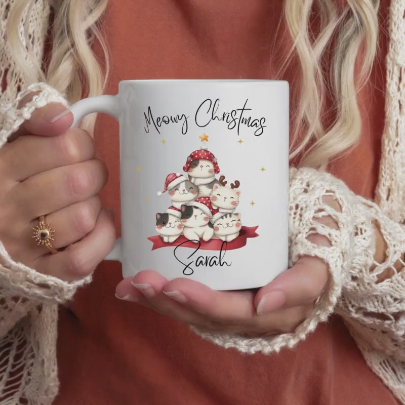 Personalisierte Weihnachtstasse Katzen | Tasse Weihnachten Geschenk mit Name | personalisierte Tasse für Katzenliebhaber | Wintertasse Katze