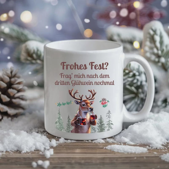 Glühweintasse Weihnachten mit Spruch | Lustige Rentier Tasse Geschenk Kollegin Freund Familie | Weihnachtsbecher | Wichtelgeschenk Glühwein