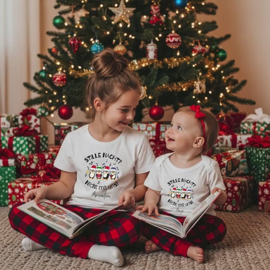Weihnachtspullover Kinder Pinguine – personalisiertes Weihnachtsoutfit mit Name | Babybody, Shirt & Geschwisterlook Weihnachten Pulli
