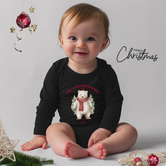 Weihnachten Baby Body Langarm | Mein erstes Weihnachten Body Baby Geschenk | Personalisierter Weihnachtsbody mit Namen | Outfit Fotoshooting
