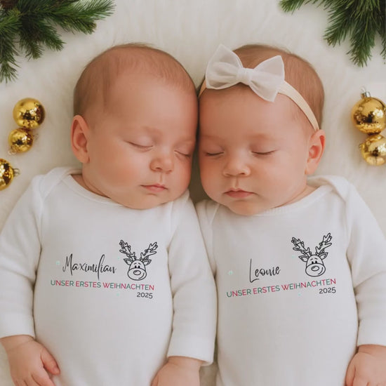 Zwillinge Weihnachten Body | Unser erstes Weihnachten Babybody | Langarm Body Baby Weihnachten | Geschenkidee Zwillinge Outfit Fotoshooting