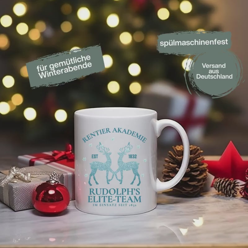 Rentier Tasse Weihnachten | Adventstasse mit Rentier | Lustige Weihnachtstasse Geschenk | Weihnachtsmann Tasse Kaffee Tee Kakao Winterbecher
