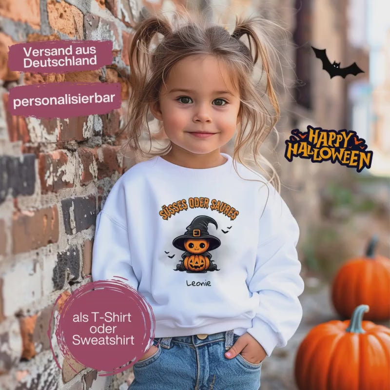 Süßes oder Saures Shirt | Halloween T-Shirt Kinder | Halloween Pullover Jungen Mädchen | Halloween Sweatshirt Kinder Personalisiert Outfit