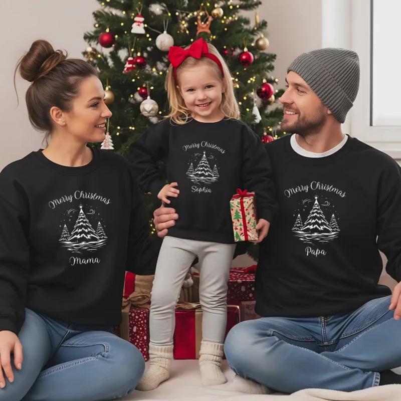 Weihnachtspullover Familie Bäume | Partnerlook Weihnachten Eltern Kind Baby | personalisierter Winter Pullover | Familienoutfit Geschwister