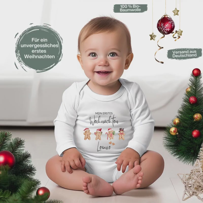 Mein erstes Weihnachten Babybody | Lebkuchen-Motiv mit Name personalisiert | Geschenk zur Wintergeburt & Baby-Outfit Weihnachten 2026