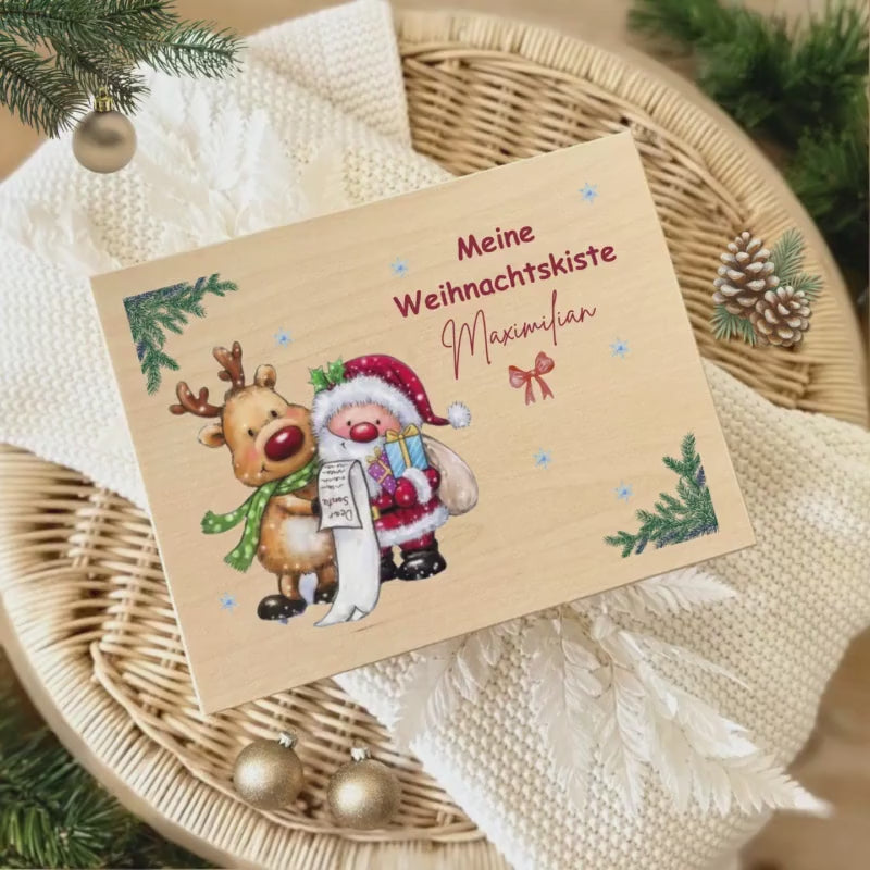 Geschenkbox Weihnachten personalisiert | Holz Weihnachtskiste | Adventskalender Kiste DIY | Geschenkidee Weihnachten Familie Adventskiste