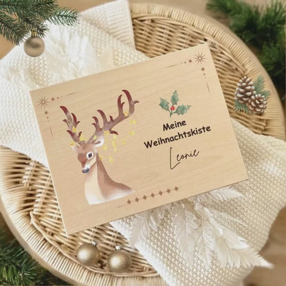 Holzkiste Weihnachten personalisiert | Geschenkbox aus Holz | Weihnachtskiste mit Namen | Adventskalender Kiste zum Befüllen ohne Inhalt