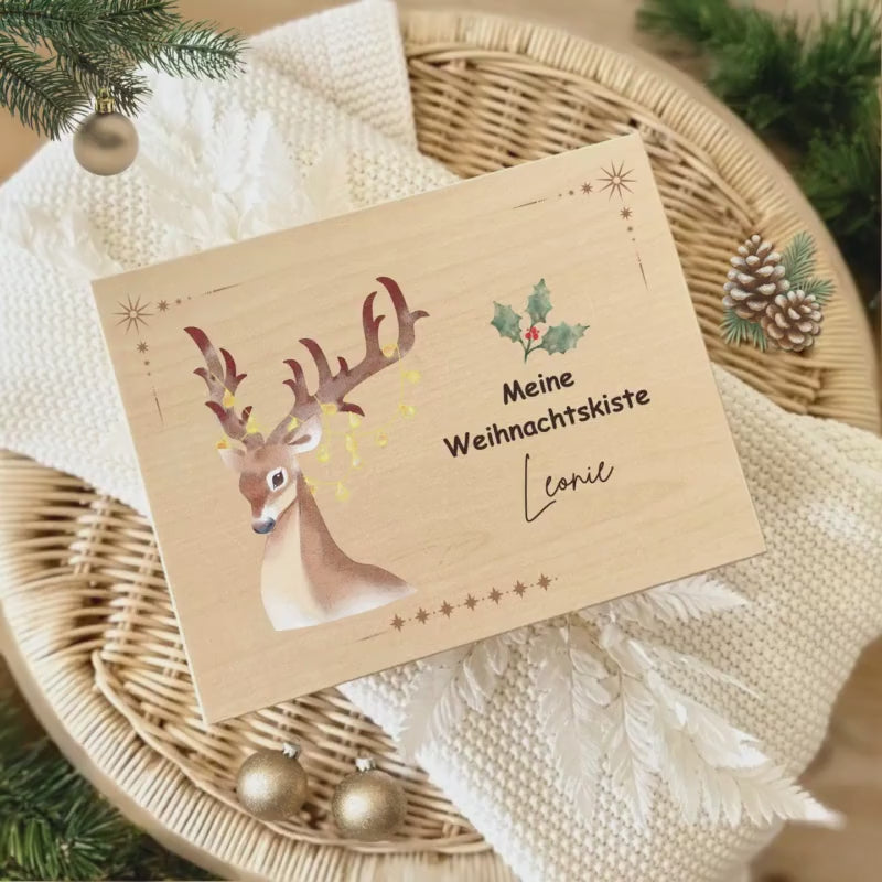 Holzkiste Weihnachten personalisiert | Geschenkbox aus Holz | Weihnachtskiste mit Namen | Adventskalender Kiste zum Befüllen ohne Inhalt