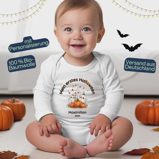 Mein erstes Halloween Baby Body Langarm | Halloween Baby Geschenkidee | Personalisierter Babybody | Halloween Outfit Baby Junge Mädchen