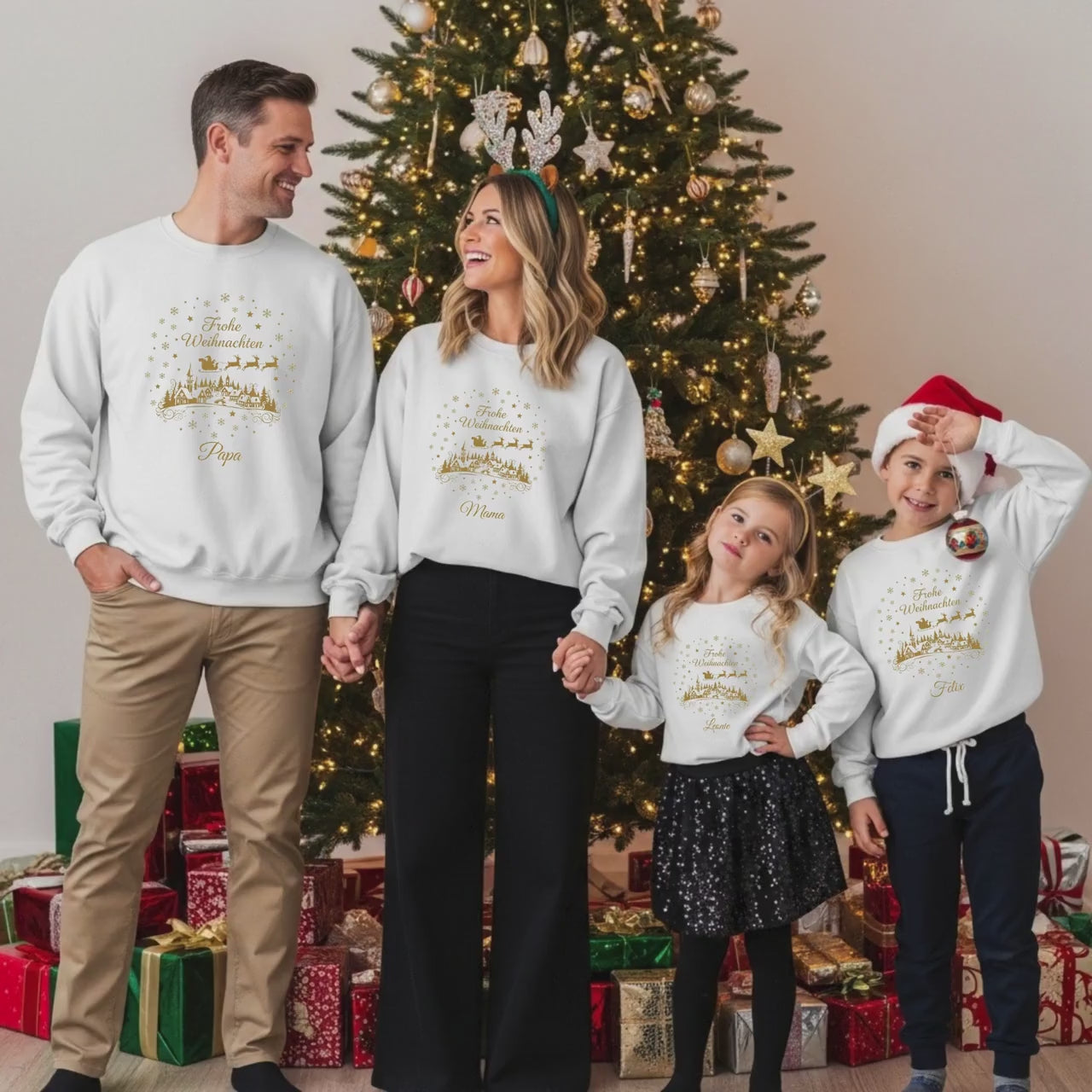 Weihnachtspullover Familie Gold | Familienoutfit Pullover | Partnerlook Weihnachten Eltern Kinder Baby | Geschwisteroutfit Weihnachten