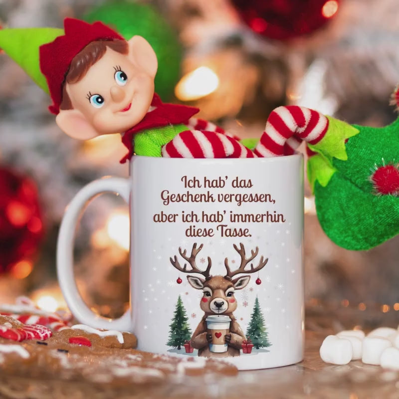 Lustige Weihnachtstasse mit Spruch | Rentier Tasse Weihnachten Geschenk Kollegin Freund Familie | Weihnachtsbecher | Wichtelgeschenk Winter