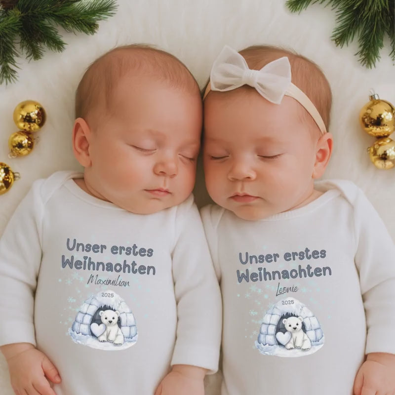 Unser erstes Weihnachten Body Zwillinge Baby | Langarm Body Zwillinge Weihnachten | Erstes Weihnachten Outfit Weihnachtsbody personalisiert