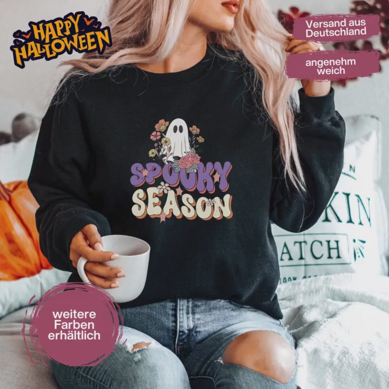 Halloween Pullover Damen Herren | Halloween Outfit Frauen Männer | Halloween Sweaters | Spooky Sweatshirts | Halloween Pulli Geist Spooky