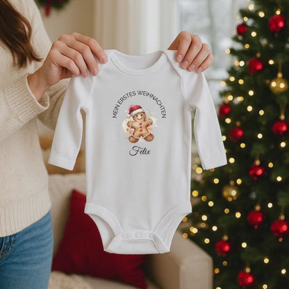 Mein erstes Weihnachten Babybody | Lebkuchenmann mit Name personalisiert | Weihnachtsoutfit Baby 2026 | Babybody Weihnachten Baby Outfit