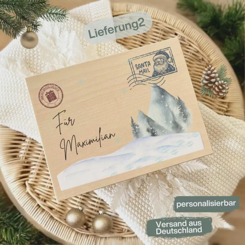 Weihnachtspost vom Nordpol Holzkiste | Weihnachtsbox personalisiert Geschenkbox Weihnachten Holz | Kiste mit Namen ohne Inhalt Adventskiste