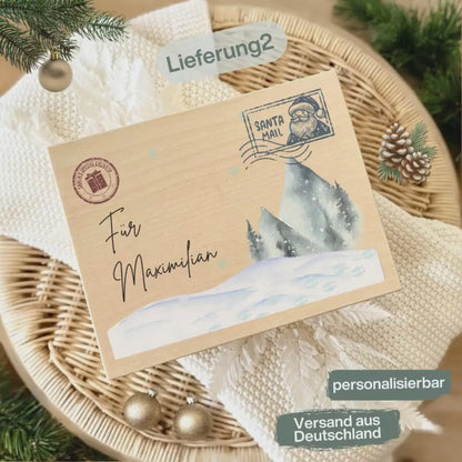 Weihnachtspost vom Nordpol Holzkiste | Weihnachtsbox personalisiert Geschenkbox Weihnachten Holz | Kiste mit Namen ohne Inhalt Adventskiste