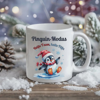 Pinguin Tasse Weihnachten | Weihnachtstasse lustig Geschenkidee | Winterbecher mit Spruch für Kollegin Freund Freundin | Kleines Geschenk