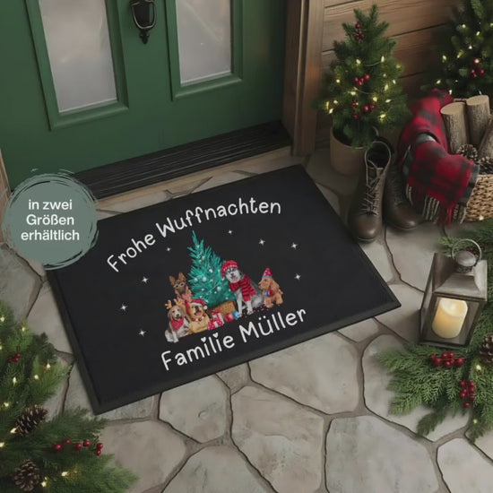 Personalisierte Weihnachtsfußmatte Hunde | Frohe Wuffnachten Fußmatte mit Namen | Lustige Türmatte Weihnachten Hund | Geschenk Hundebesitzer