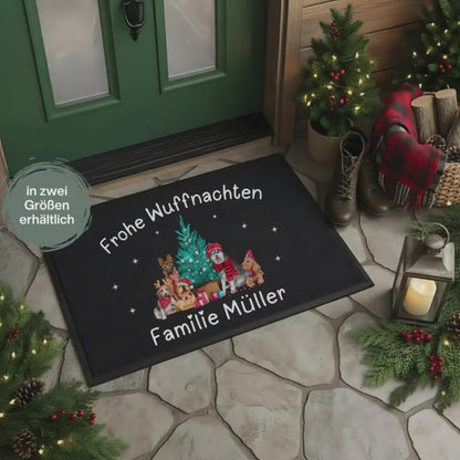 Personalisierte Weihnachtsfußmatte Hunde | Frohe Wuffnachten Fußmatte mit Namen | Lustige Türmatte Weihnachten Hund | Geschenk Hundebesitzer