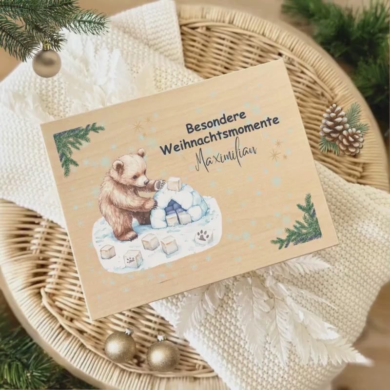Geschenkbox Weihnachten Holz | Weihnachtskiste personalisiert | Holzbox mit Namen | Weihnachtsüberraschung Kiste zum Befüllen | Adventskiste
