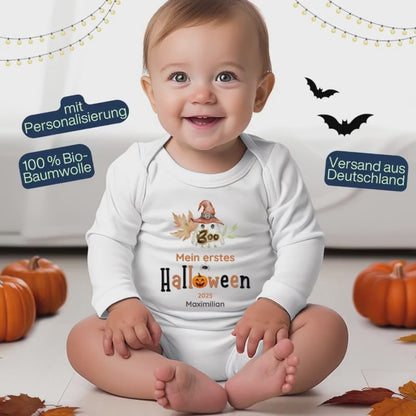 Halloween Babybody Personalisiert | Mein erstes Halloween Outfit | Geschenkidee Baby | Langarm Body Junge Mädchen | Geist Babybody Bio