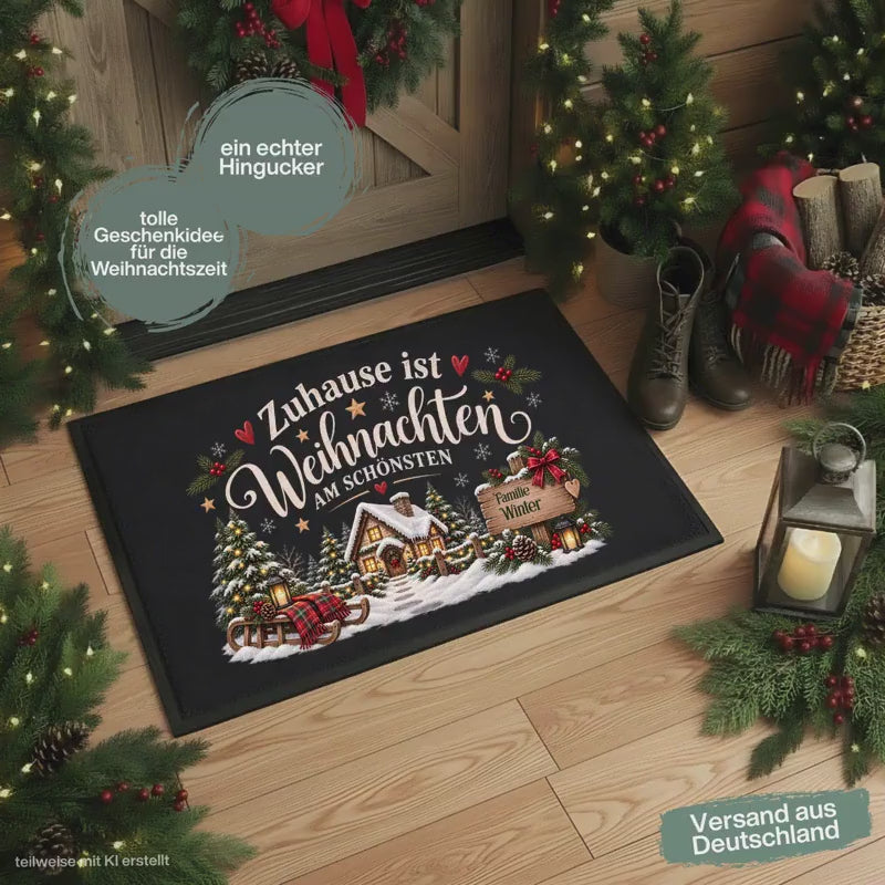 Personalisierte Fußmatte Weihnachten | Schmutzfangmatte | Fußmatte Eingang | Weihnachtsfußmatte | rutschfeste Fußmatte | Haustürmatte Name