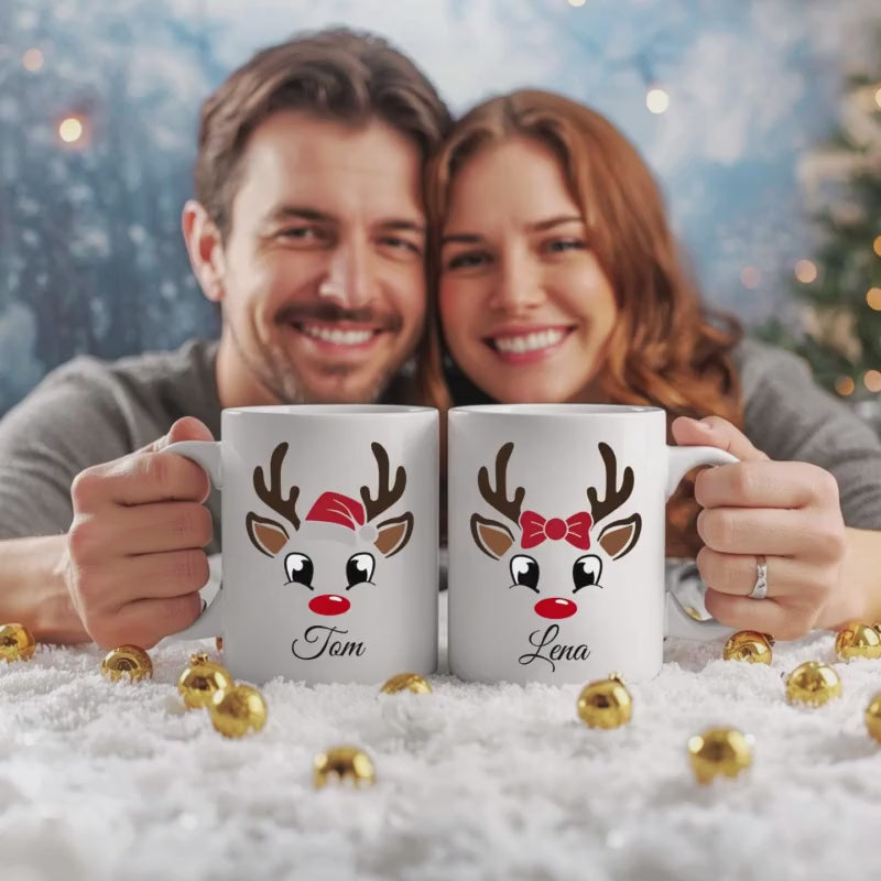 Personalisierte Weihnachtstasse Rentier | Tasse Weihnachten mit Name | personalisiertes Weihnachtsgeschenk für Freundin Partner Kind Familie