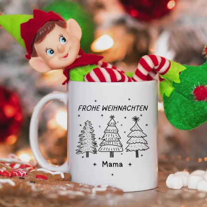 Weihnachtstasse personalisiert mit Namen | Tasse Frohe Weihnachten Geschenk | Weihnachtsbecher Tannenbaum Motiv | Geschenkidee Weihnachten