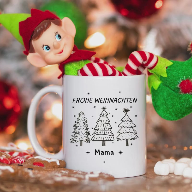 Weihnachtstasse personalisiert mit Namen | Tasse Frohe Weihnachten Geschenk | Weihnachtsbecher Tannenbaum Motiv | Geschenkidee Weihnachten