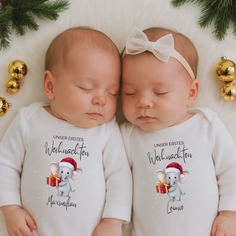 Weihnachtsoutfit Zwillinge | Babybody Weihnachten Zwillinge | Unser erstes Weihnachten Body | Langarm Body personalisiert Geschenkidee Babys