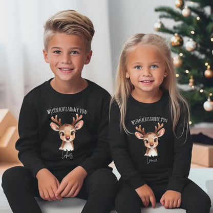 Weihnachtspullover Kinder personalisiert Rentier Name | Weihnachtsoutfit Baby T-Shirt & Body | Geschwisterlook Weihnachten Mädchen Jungen