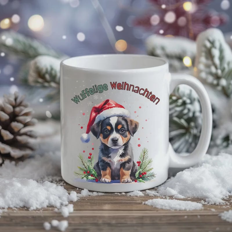 Weihnachtstasse mit Hund | Lustige Tasse Weihnachten Geschenk für Hundefreunde | Winterbecher Hundemotiv | Geschenkidee Hundeliebhaber