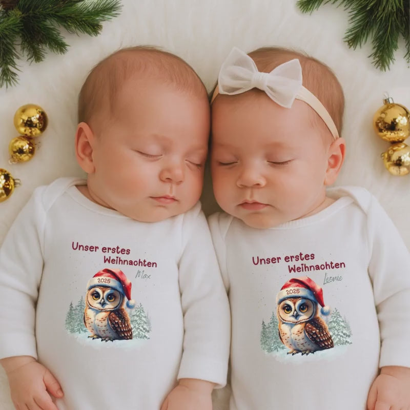 Weihnachtsbody Zwillinge personalisiert | Unser erstes Weihnachten Body | Langarm Babybody Weihnachten | Erinnerungs-Outfit Babys Zwillinge