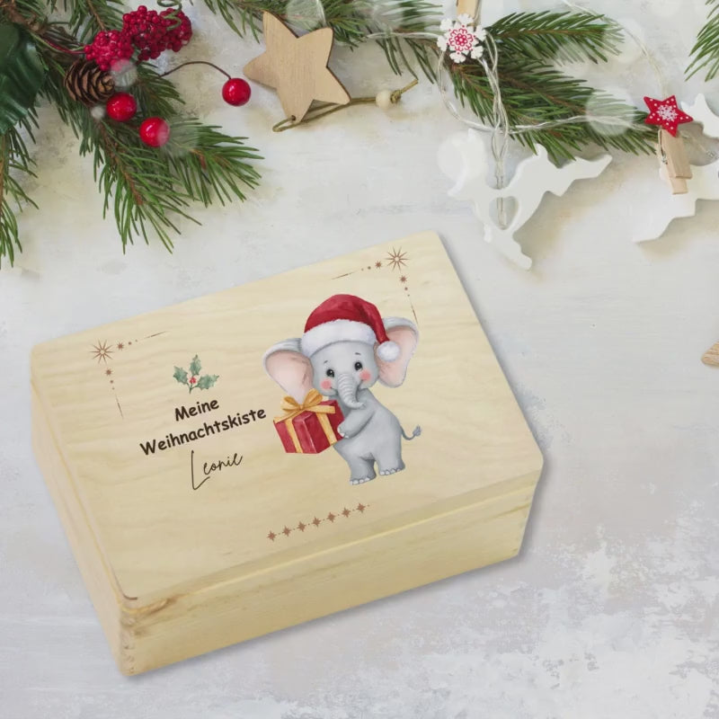 Personalisierte Weihnachtskiste Holz | Geschenkbox Weihnachten mit Namen | Adventskiste Holz ohne Inhalt | Weihnachtsgeschenk Idee Familie