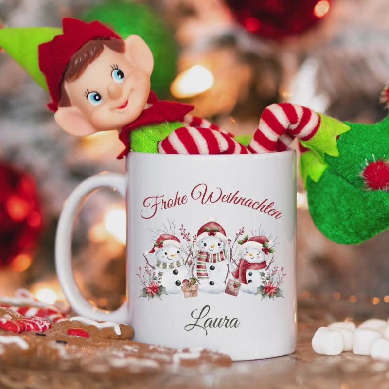 Personalisierte Weihnachtstasse Schneemann | Tasse Weihnachten Geschenk mit Name | personalisierte Tasse für Freund Freundin Kind Familie