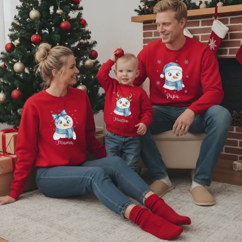 Familien Weihnachtspullover Schneemann | Familienoutfit Weihnachten Matching Family Christmas Sweater | Partnerlook Weihnachten Eltern Kind