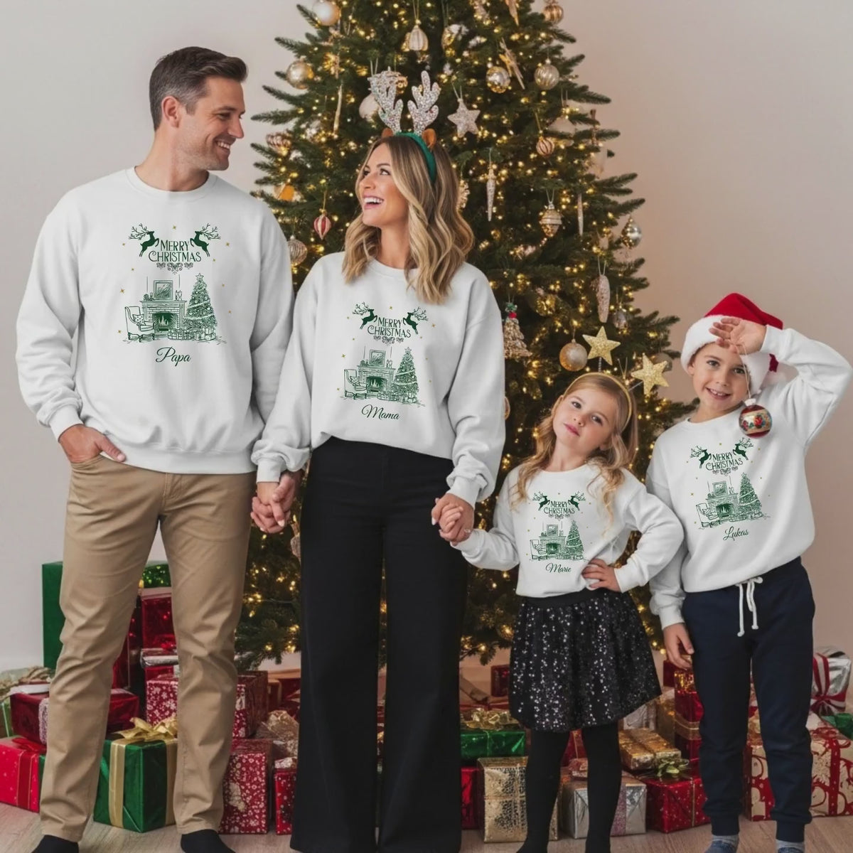 Weihnachtspullover Familie Kaminzauber | Partnerlook Weihnachten personalisiert | Weihnachtsoutfit Familie | Geschwisteroutfit Weihnachten
