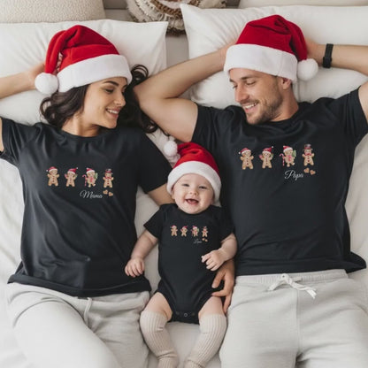 Weihnachtspullover Familie Lebkuchen | Familienoutfit Weihnachten Partnerlook Eltern Kinder | Babybody personalisiert | Geschwisteroutfit