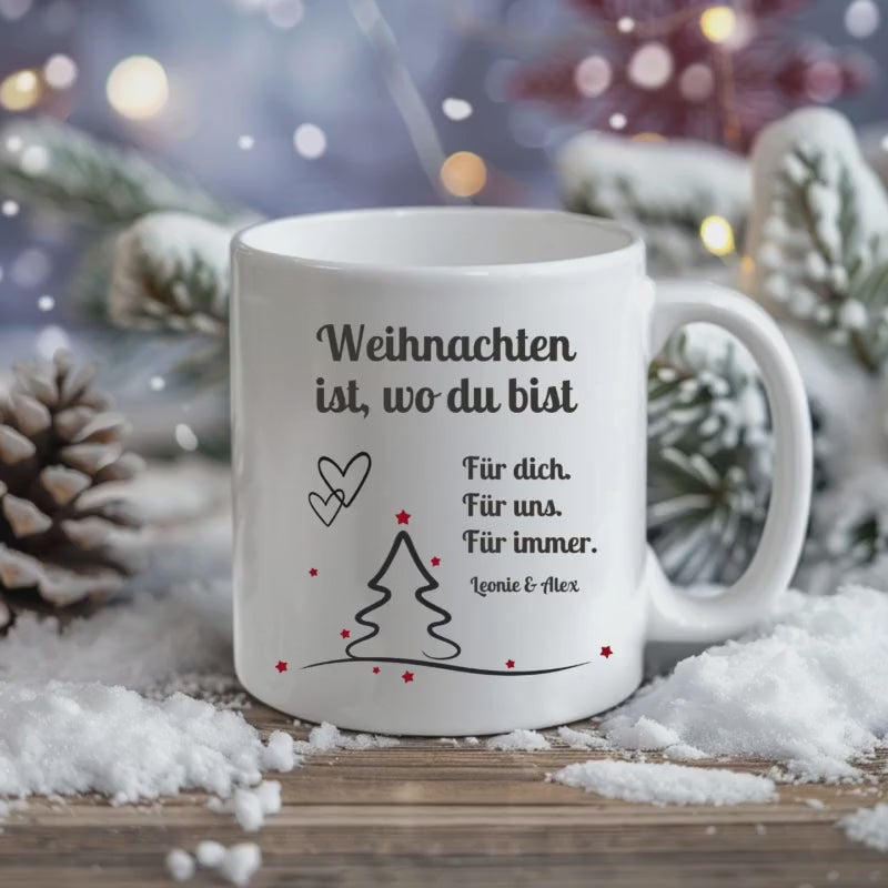 Weihnachtstasse mit Spruch & Namen | Personalisiertes Geschenk Weihnachten für Partner Freundin Freund Paar | Tasse Herz Liebe Weihnachten