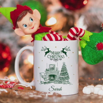 Personalisierte Weihnachtstasse mit Namen | personalisiertes Weihnachtsgeschenk für Freundin Partner Kind Familie | Weihnachtsbecher Kamin