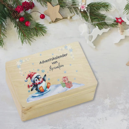 Adventskalender Holzbox personalisiert | Weihnachtskiste mit Namen | DIY Adventskiste zum Befüllen | Geschenkidee Weihnachten ohne Inhalt
