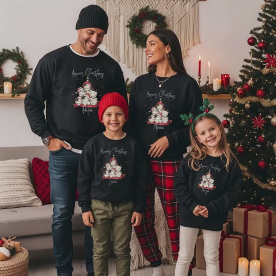 Weihnachtspullover Familie Katze Meowy Christmas | Partnerlook Weihnachten für Eltern, Kinder & Baby | Weihnachtsoutfit personalisierbar