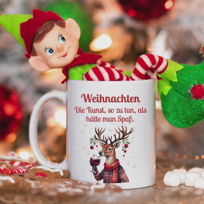 Lustige Anti-Weihnachtstasse mit Spruch | Geschenk Weihnachten Kollegin Freund Familie | Weihnachtsbecher mit Rentier | Wichtelgeschenk