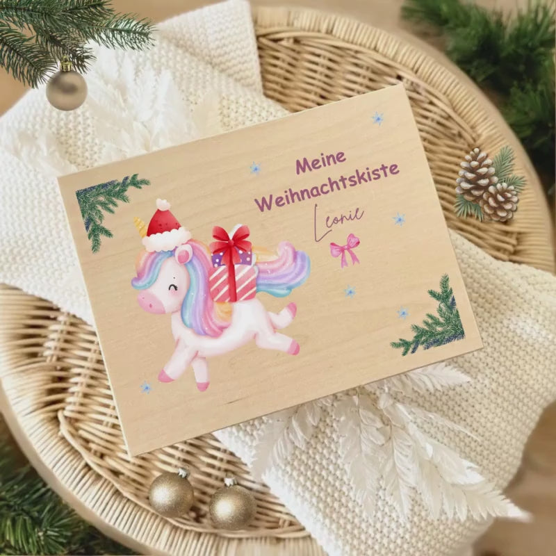 Personalisierte Holzkiste Weihnachten | Geschenkbox aus Holz mit Namen | Weihnachtskiste zum Befüllen | Adventskiste Weihnachtsgeschenk