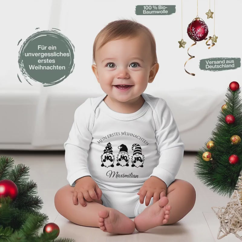Mein erstes Weihnachten Babybody Wichtel personalisiert | Weihnachtsbody mit Name Junge Mädchen | Baby Weihnachten Outfit 2026 Geschenk Body