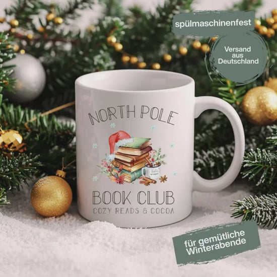 Weihnachtstasse Book Club | Bücherliebhaber Tasse | Geschenkidee Weihnachten für Leseratten & Bücherfreunde | Wintertasse Bücher Kakao