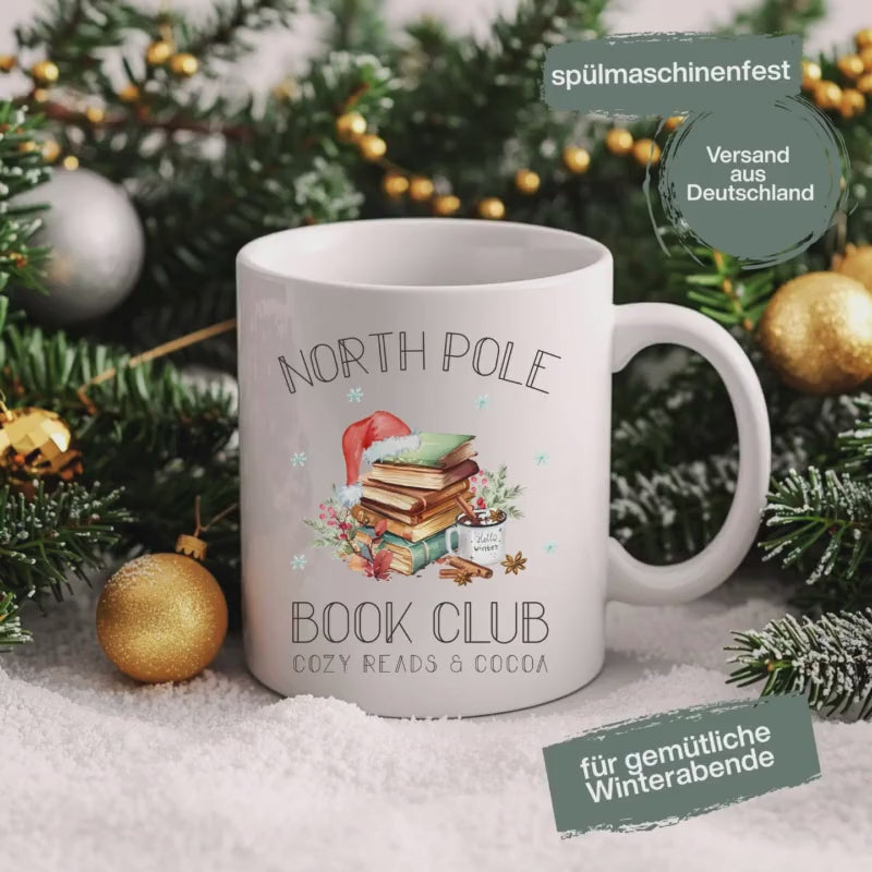 Weihnachtstasse Book Club | Bücherliebhaber Tasse | Geschenkidee Weihnachten für Leseratten & Bücherfreunde | Wintertasse Bücher Kakao