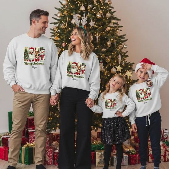 Weihnachtspullover Familie Retro Weihnachten | Geschwister Outfit Weihnachten personalisiert | Pullover Partnerlook Eltern Kinder mit Namen