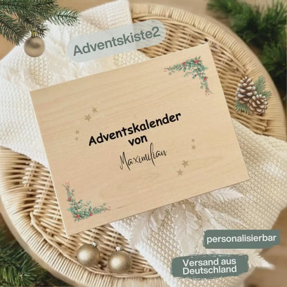 Adventskalender aus Holz personalisiert | DIY Adventskiste zum Befüllen | Weihnachtsbox mit Namen | Geschenkidee Weihnachten ohne Inhalt