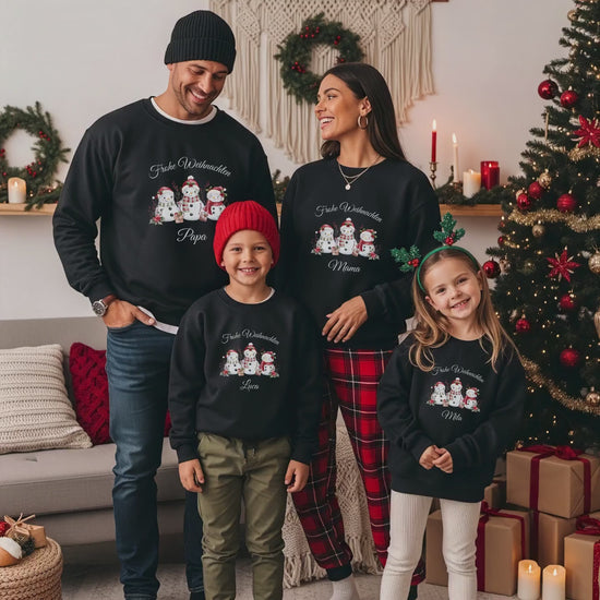 Weihnachtspullover Familie Schneemänner |  Partnerlook Weihnachten für Eltern Kinder Baby | Winterpulli    Familienoutfit personalisiert